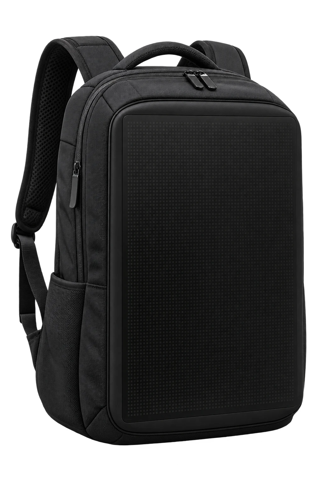 Black LED backpack concept with a rectangular display